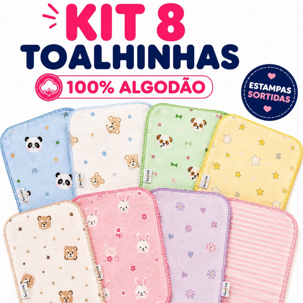 Kit 8 Babete Toalhinha Paninho Fraldinha de Boca Bebê 100% Algodão Enxoval