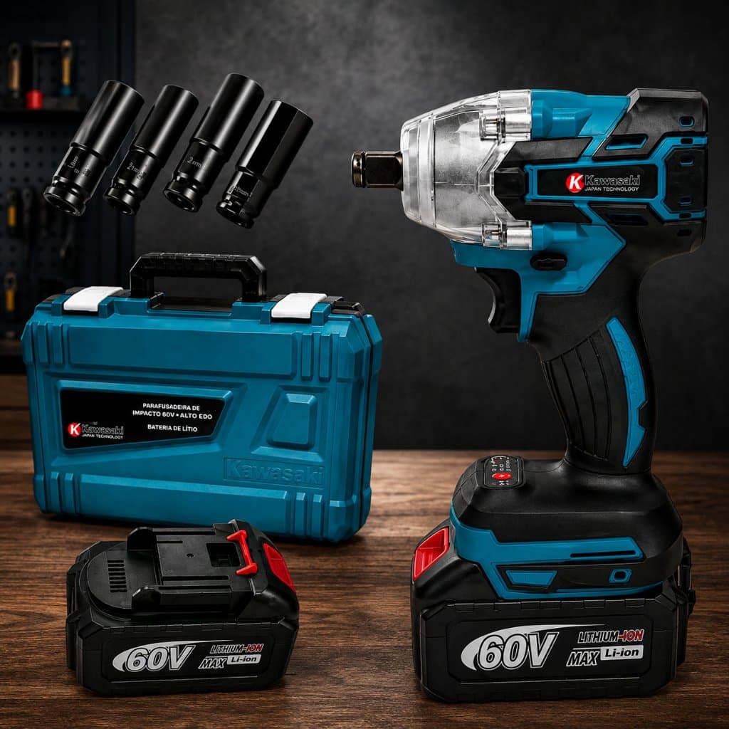 CHAVE DE IMPACTO  E PARAFUSADEIRA A BATERIA 60V COM MALETA E SOQUETES
