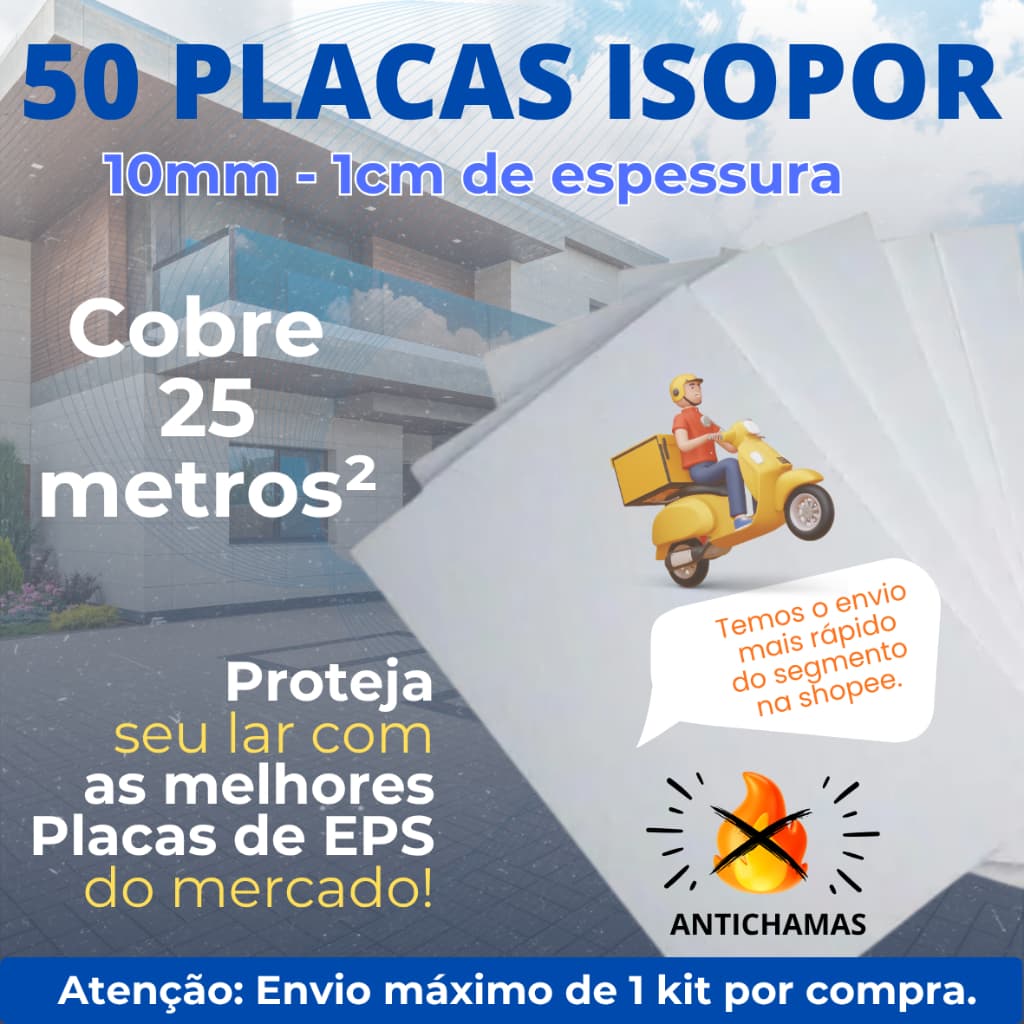 KIT 50 PLACAS EPS 10MM (1CM) ANTICHAMAS FORRO TÉRMICO ACÚSTICO ESPESSURA - ENVIO EXPRESSO