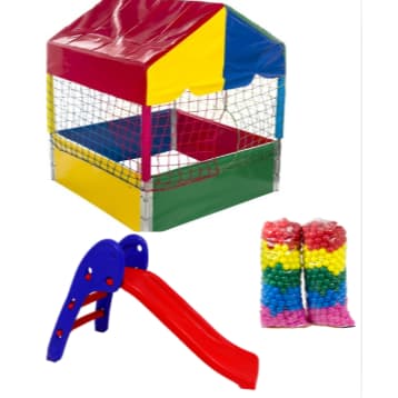 Super Kit Playground Baby 3 em 1 – Piscina de Bolinhas 1x1 com Escorregador e 100 Bolinhas