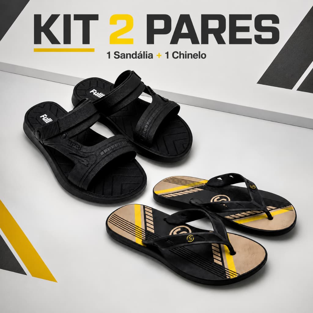 Kit 2 Pares Sandália e Chinelo Tamanho Especial Masculino Conforto Antiderrapante Moderno Promoção