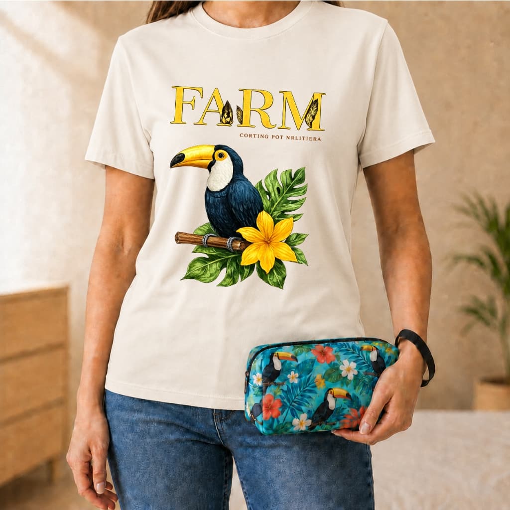 Kit Feminino 2 Peças Camiseta T-Shirt + Necessaire Estampada