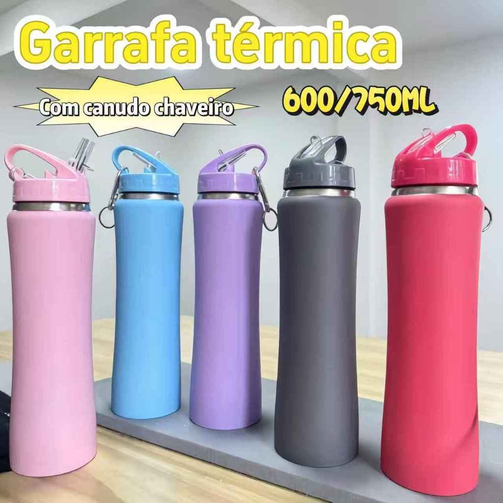 Garrafa Térmica Inox 304 | 600ml / 750ml | Com Canudo + Chaveiro |  Fácil de Limpar | Conserva Quente e FRIO