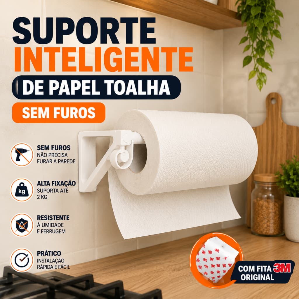 Suporte de Papel Toalha com Encaixe Rápido – Troca Fácil Sem Furos