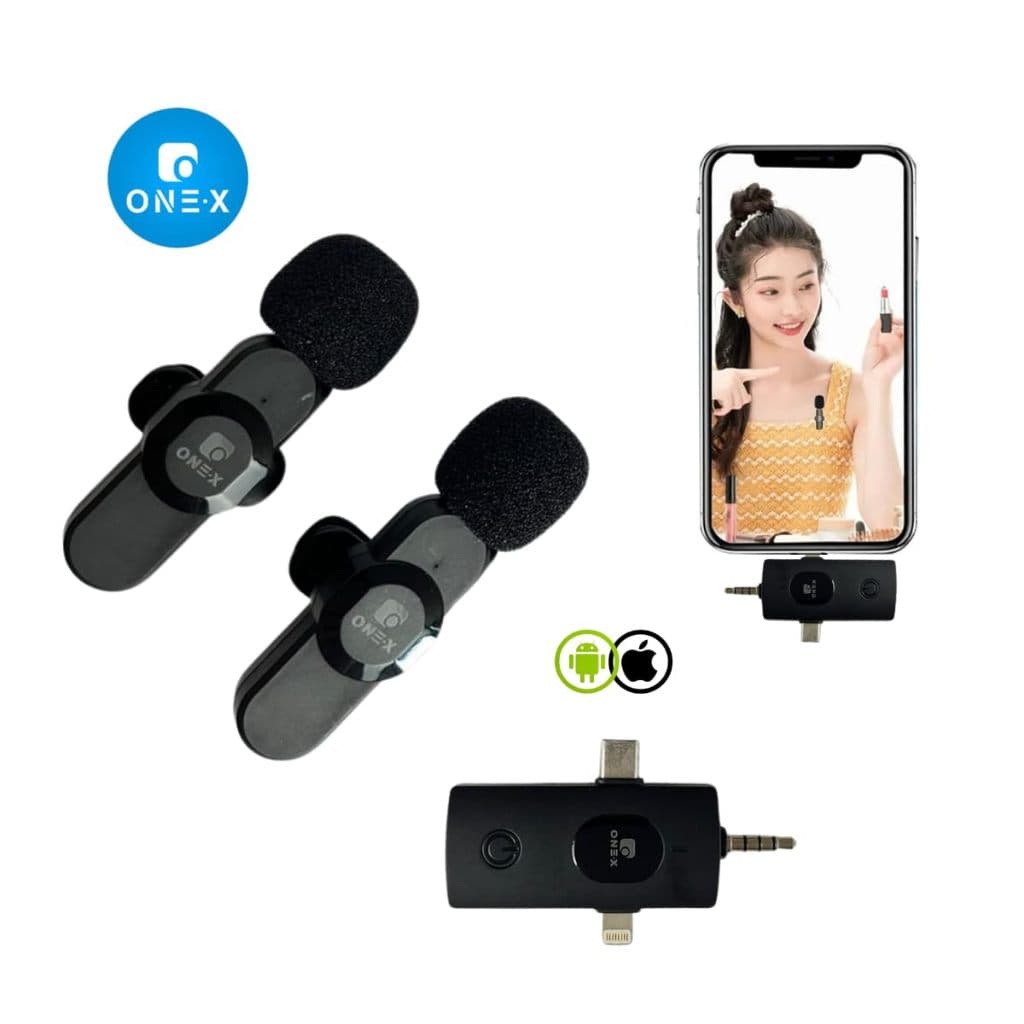 Microfones de lapela sem fio ONEX, conjunto com 2 microfones de lapela, receptor USB e cabo USB