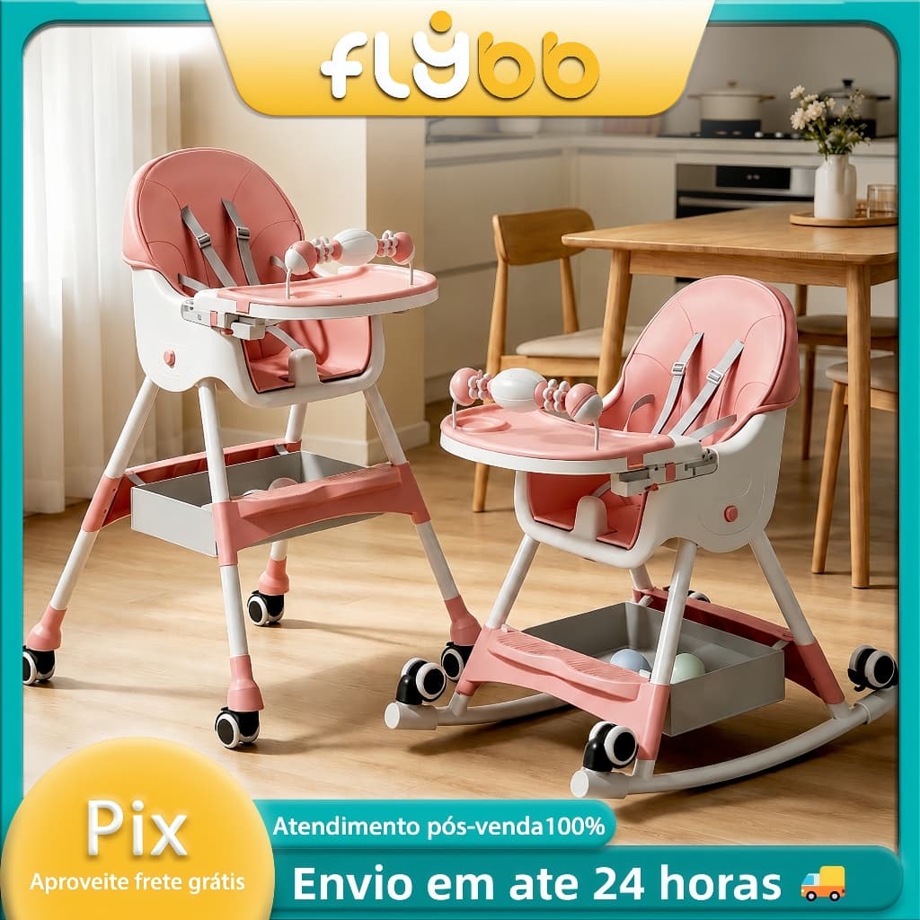 Cadeira Alimentação Bebê Dobrável Multiuso Balanço com Rodas Ajustável