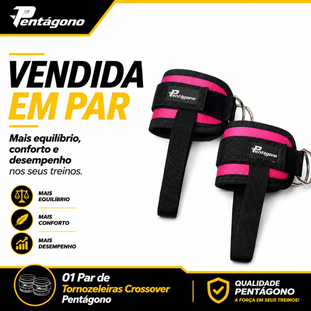 Par Tornozeleira Crossover 40mm Dupla Fivela com Alça para os Pés, Musculação e Polia – Pentágono