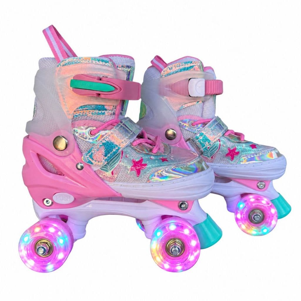 Patins Quad Lançamento Estrela Do Mar Holográfico Com LED + Bolsa