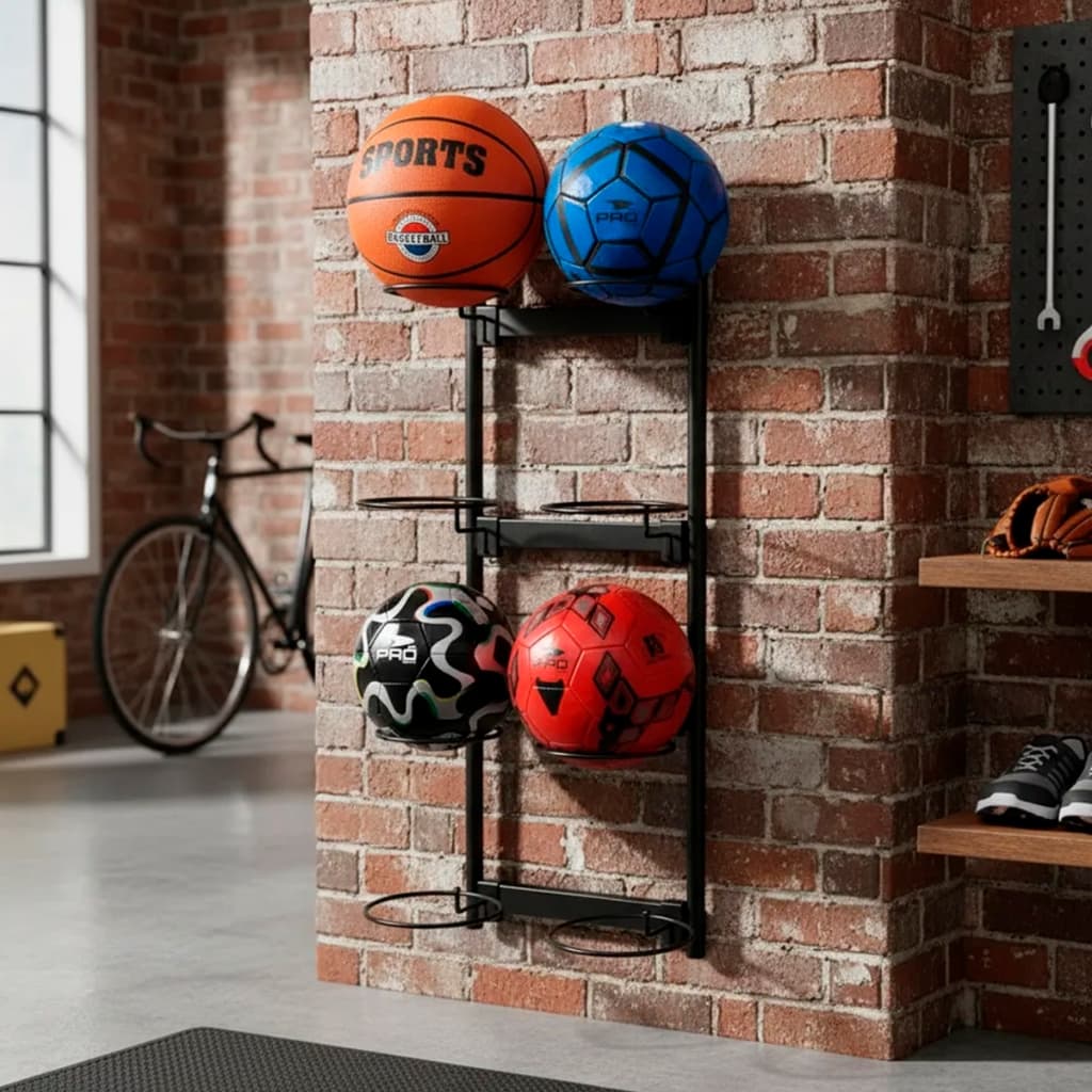 SUPORTE BOLA DE FUTEBOL BASQUETE E VÔLEI PARA 8 BOLAS DUPLO DE PAREDE ORGANIZADOR REFORÇADO