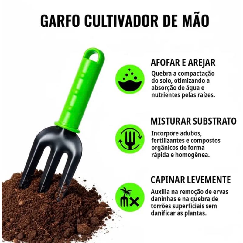 Garfo de Mão para Jardim e Horta – Ferramenta para Plantio, Cultivo e Jardinagem