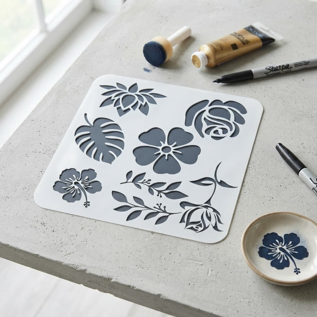 Estêncil Floral Grande Reutilizável Para Pintura Artesanato Parede Gesso MDF Tecido Decoração Stencil