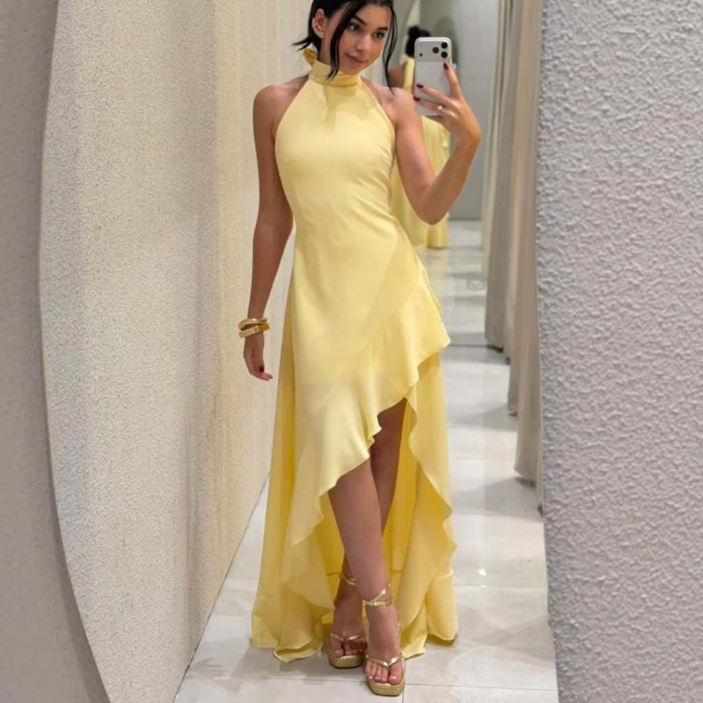 Vestido Feminino Longo Fenda Babado – Moda Feminina
