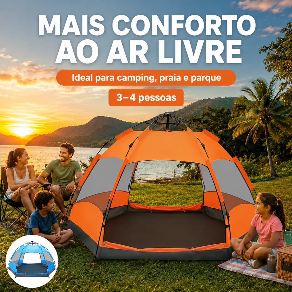 Barraca Grande 3-4 Pessoas 240x210x135cm Impermeável 3000mm – Ideal para Camping e Praia
