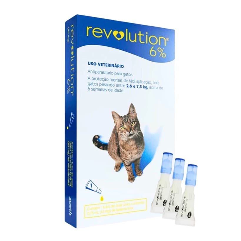 Revolution Pulga e Carrapatos para Gatos Adultos  De 2,6 a 7,5 Kg 6% 3 pipetas