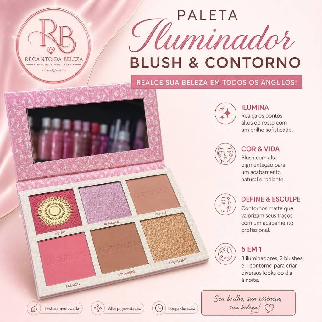 Paleta de iluminador blush e contorno