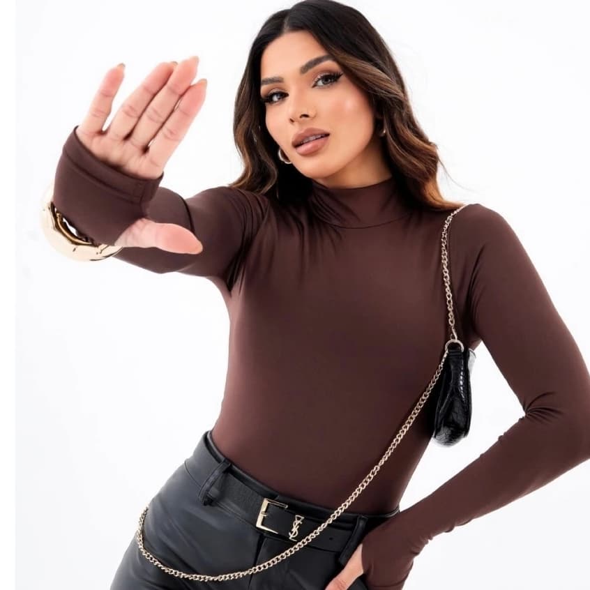 BLUSA SEGUNDA PELE FEMININA MANGA LONGA COM DEDEIRA GOLA ALTA SUPLEX BLUSA FEMININA DE DEDINHO