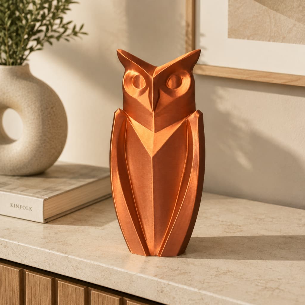 Escultura Decorativa Coruja Geométrica Enfeite de Estante para Sala e Escritório