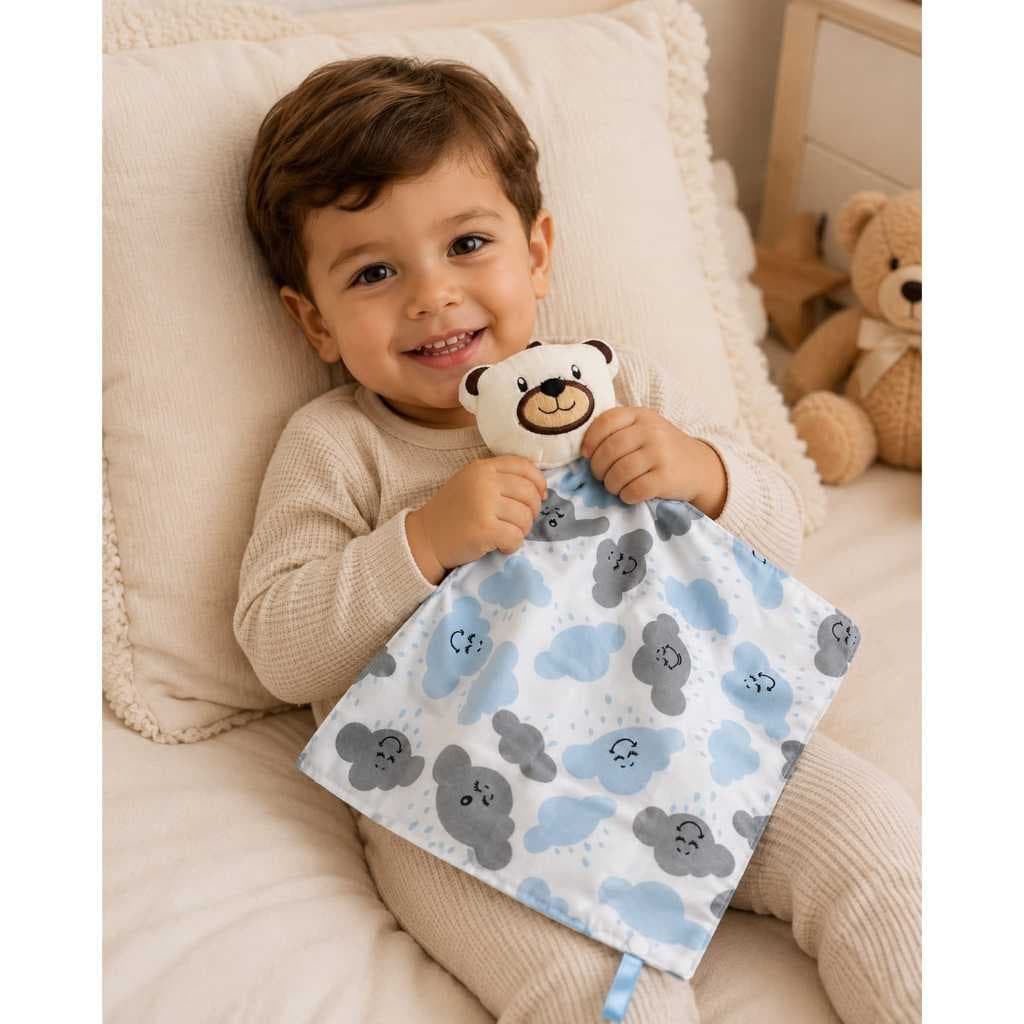 Naninha Ursinho Nuvem Azul com prendedor de chupeta 28 cm - Paninho de dormir