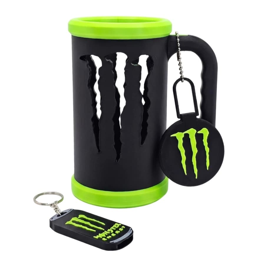 Kit Porta Lata Monster Energy 473ml- PRETO E VERDE LIMÃO Completo com Tampa Protetora, Abridor e Chaveiro -Energético