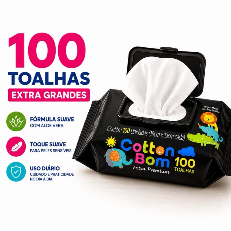 Lenço Umedecido Bebê Cotton Bom Extra Premium 100 Folhas