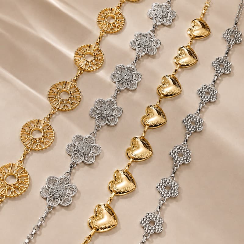 Cinto Feminino de Corrente Dourado ou Prata Ajustável Metal para Vestido Cintura Festa Flores Coração