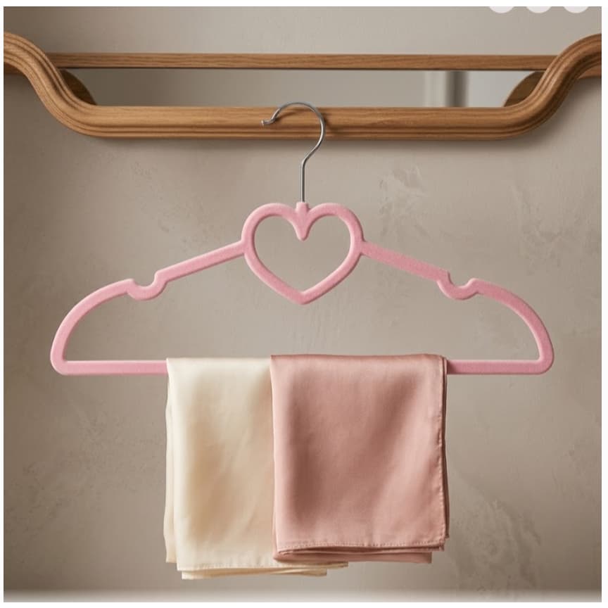 Kit 25 Cabides Slim De Veludo Rosa ou Bege Coração Largura 42cm