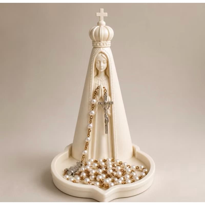 Estátua Nossa Senhora 17cm Porta Terço | Suporte para Terço e Rosário | Decoração Religiosa