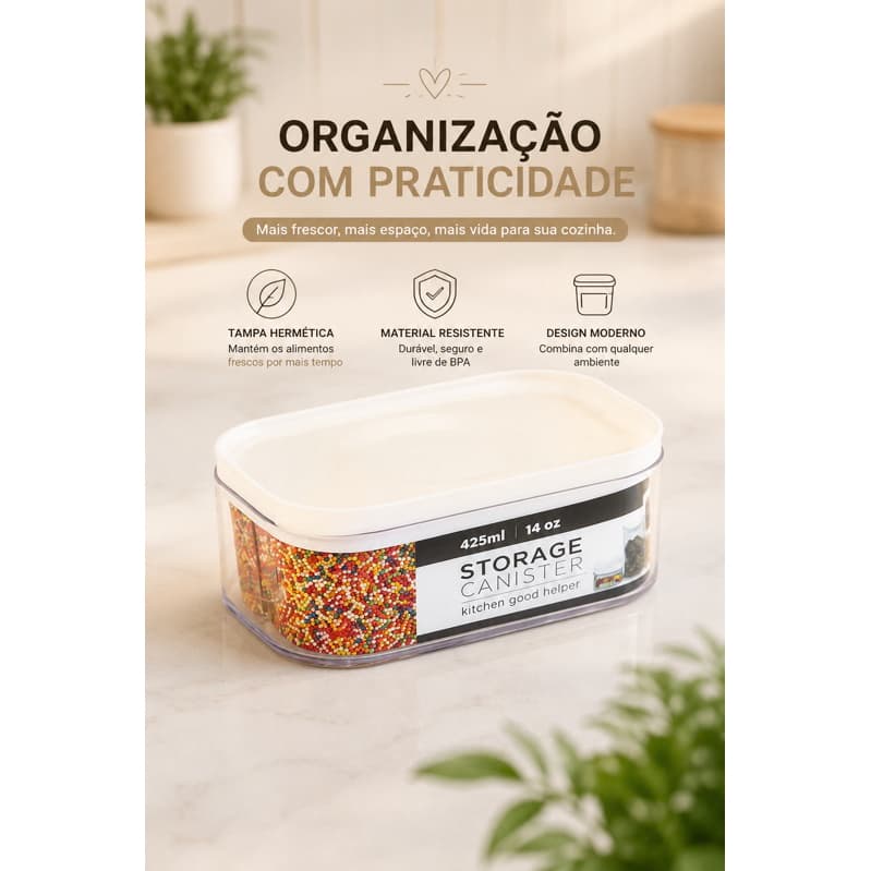 Pote Hermético a Vácuo Plástico 425ml Armazenamento Eficiente e Prático