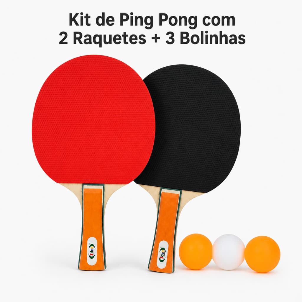Kit Ping Pong 2 Raquetes e 3 Bolinhas Brinquedo Esportivo Tênis de Mesa para Toda Família