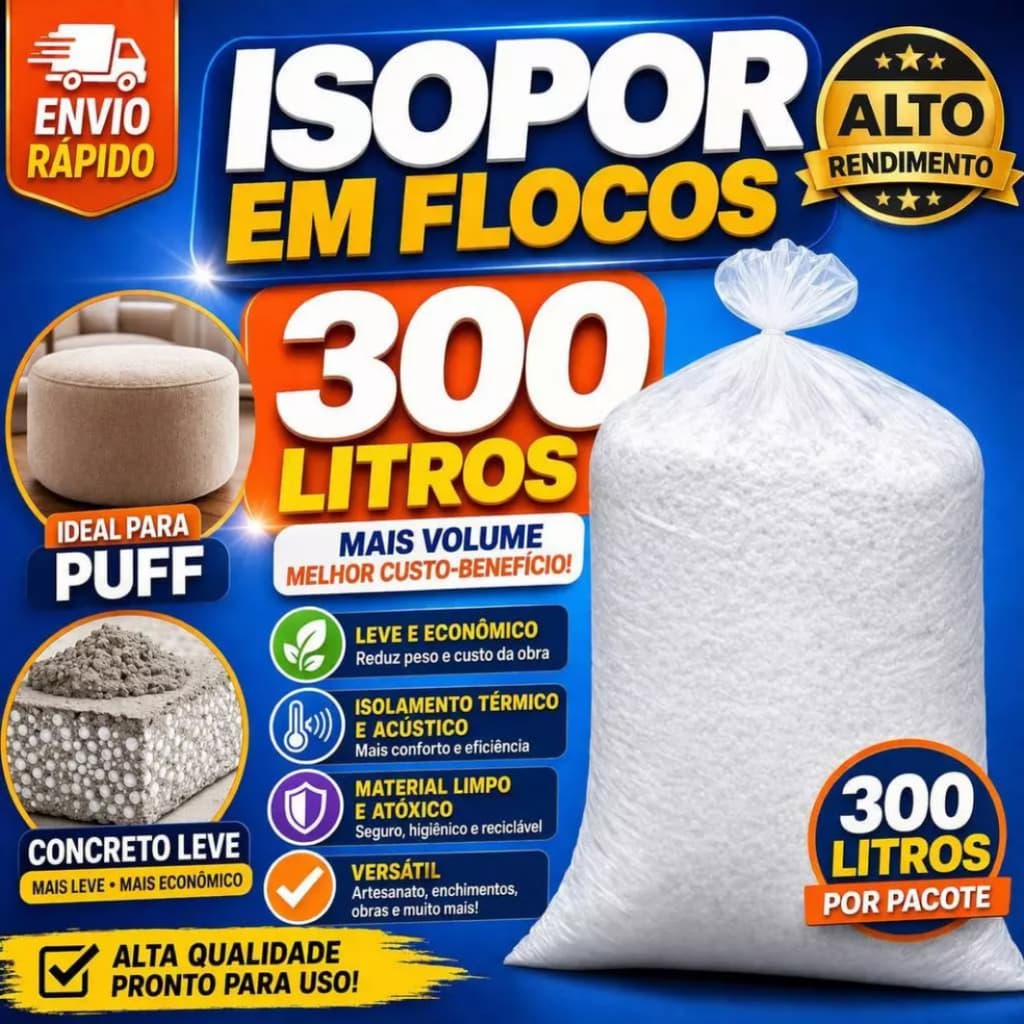 Flocos De Isopor Para Enchimento Puff 300 Litros (COMPRE 1 UNID POR VEZ) - Envio Imediato