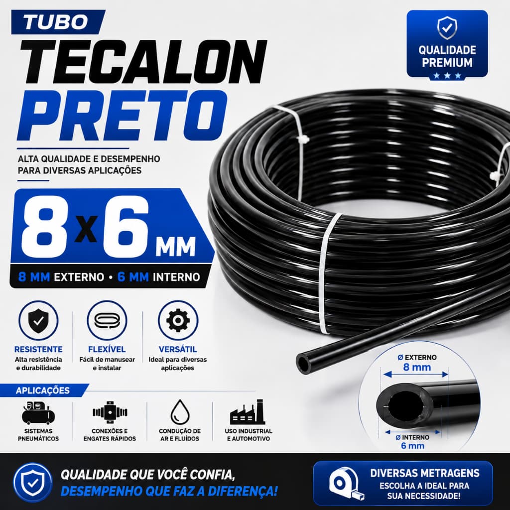 1 Metro Tubo Pa08 Tecalon 8x6mm Mangueira Combustível 15 Bar