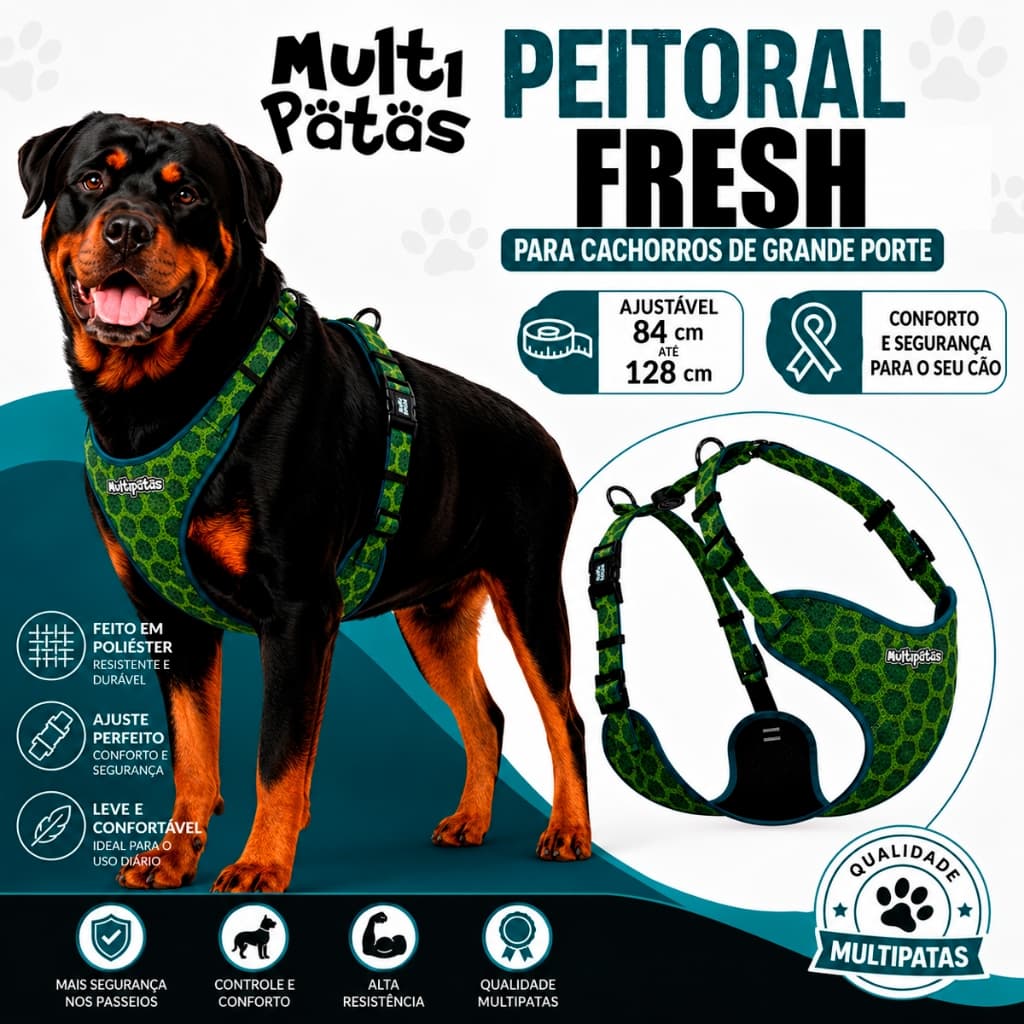 Peitoral Fresh Cães Cachorros Porte Grande Multipatas Ninja Gg Qrcode Localizador