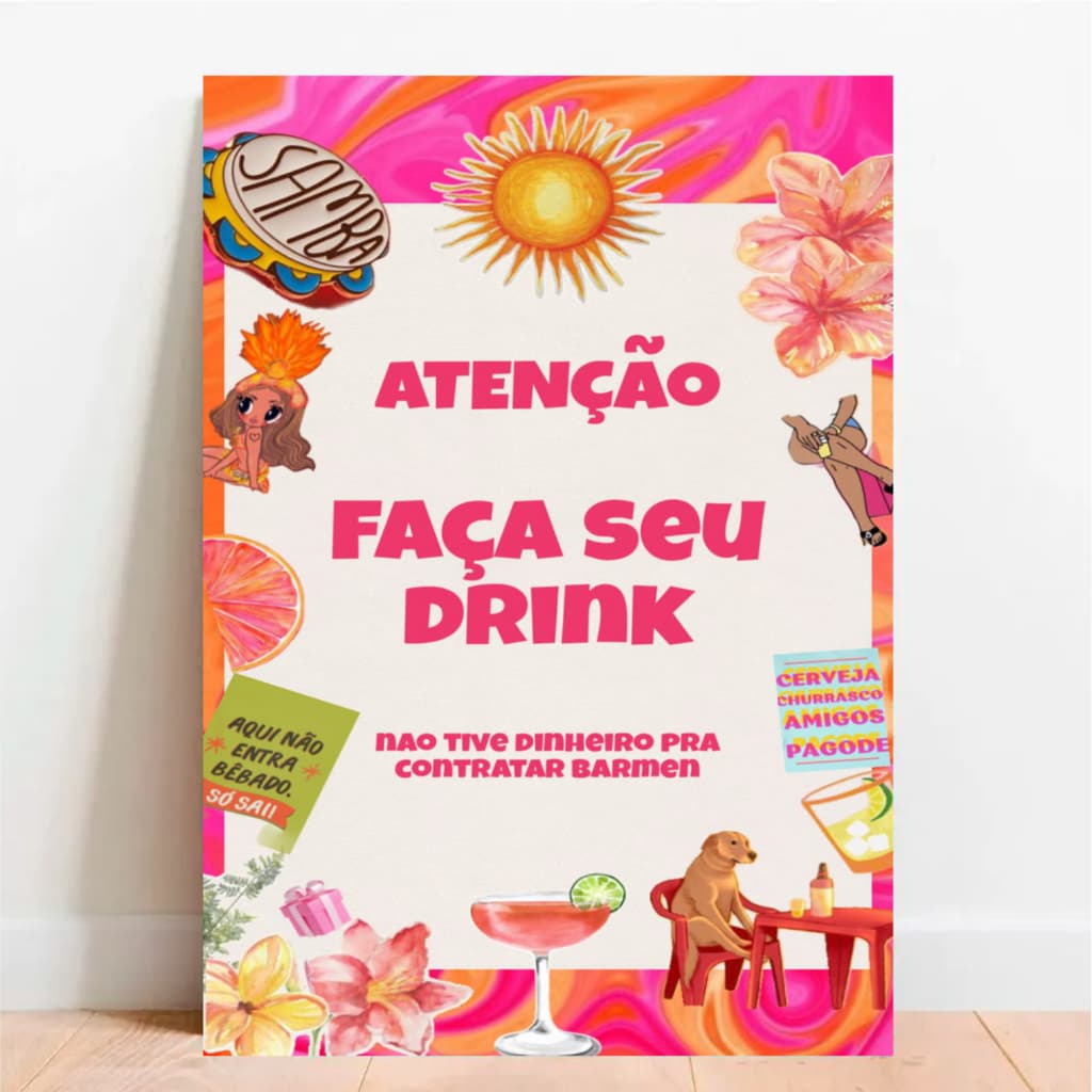 Placa Decorativa Faça Seu Drink Aniversário Bebida Bar Cerveja Decoração de Parede - Divertido Boteco