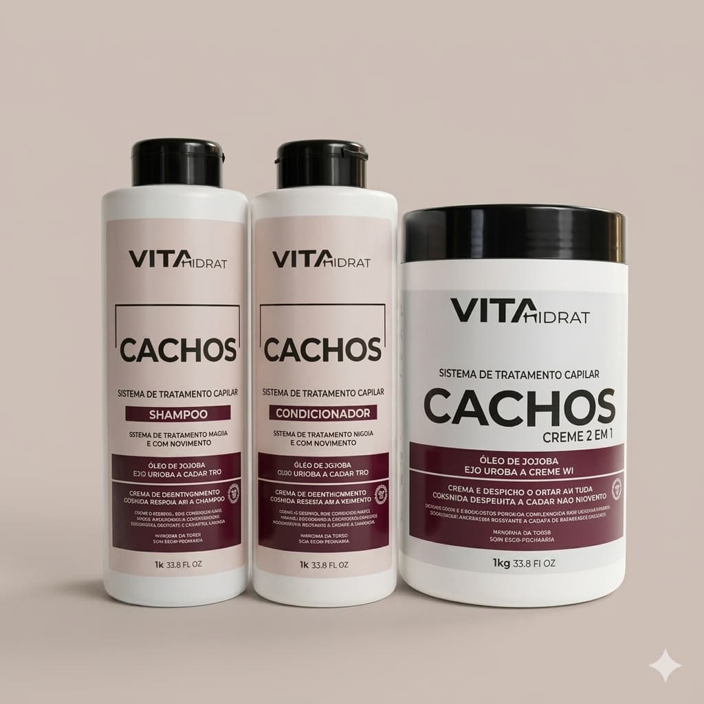 Kit de Tratamento Capilar para Cachos com Shampoo, Condicionador e Creme 2 em 1 Cabelos Cacheados