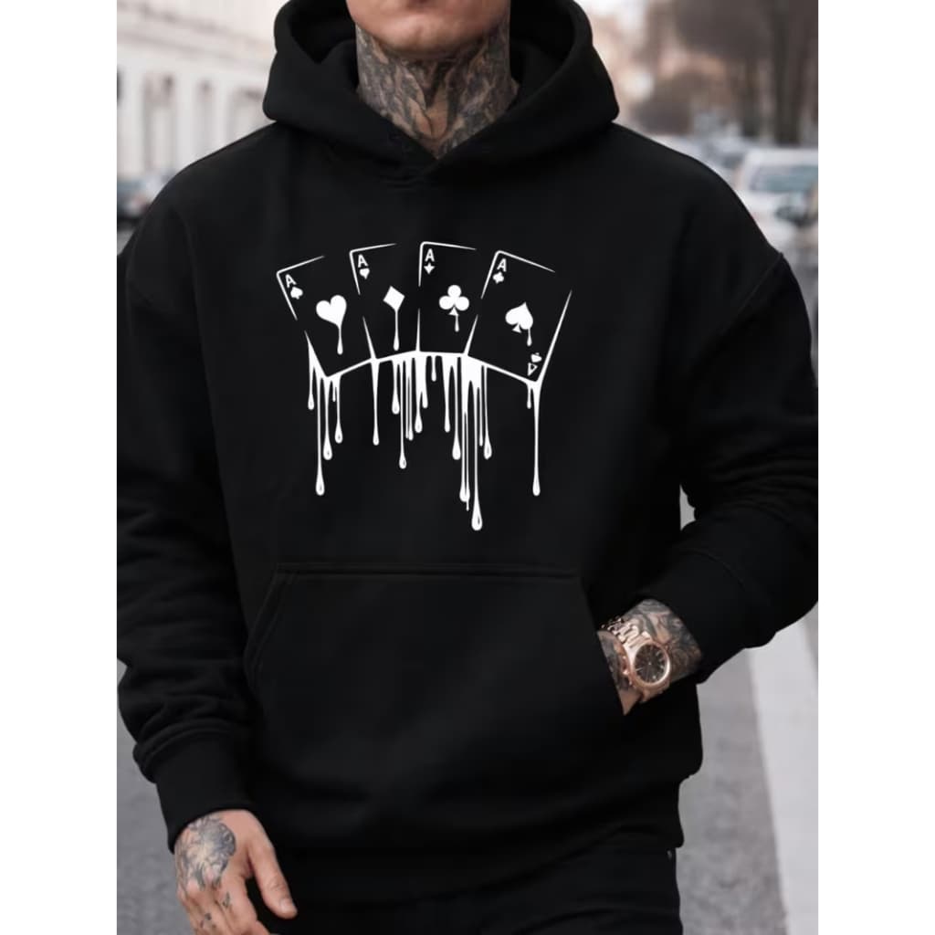 Moletom Masculino com Capuz Estilo Canguru e Bolso com Estampa de Letras Derretidas