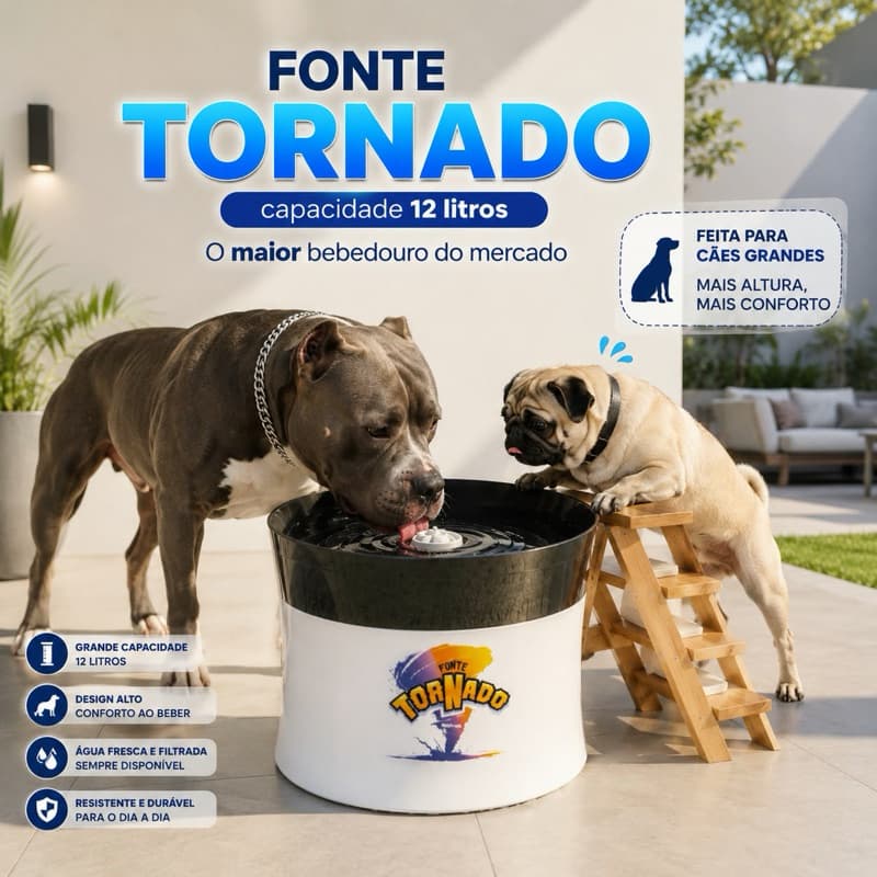 Bebedouro Fonte Automático para Cães e Gatos 12L Tornado Grande com Filtro Purificador