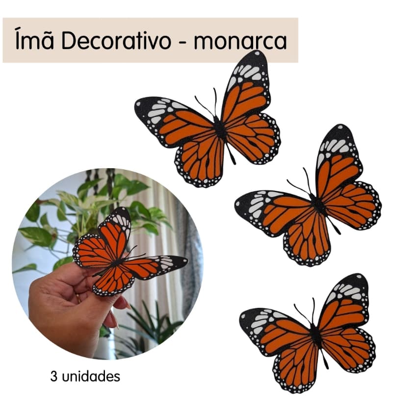 Ímã decorativo - 3 peças | borboleta monarca imantada | Ímã de geladeira | Decoração