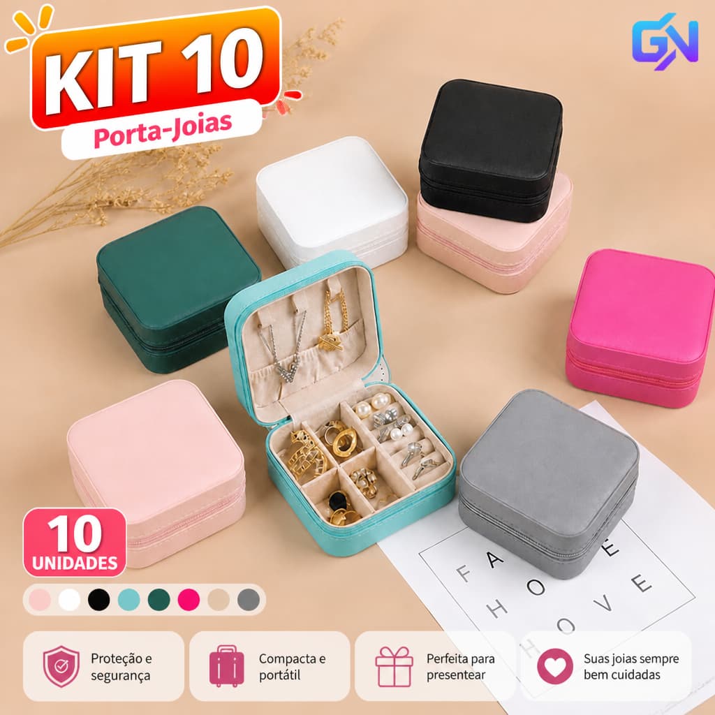 KIT 10/5 Estojo De Joias Mini Couro Portátil Organizador De Anéis Brincos Colares Pulseiras Para Viagem