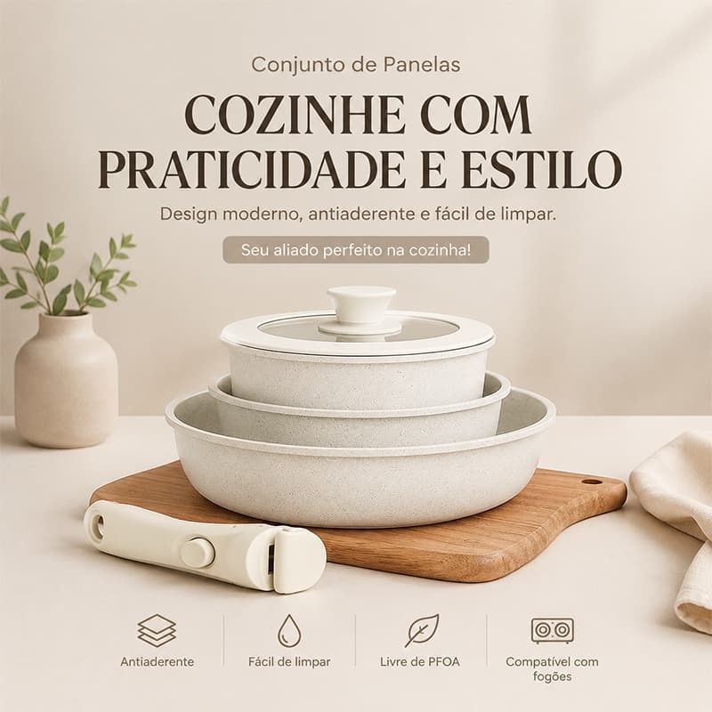 Conjunto de 3/5 peças de panelas Panela de alumínio antiaderente Cabo destacável