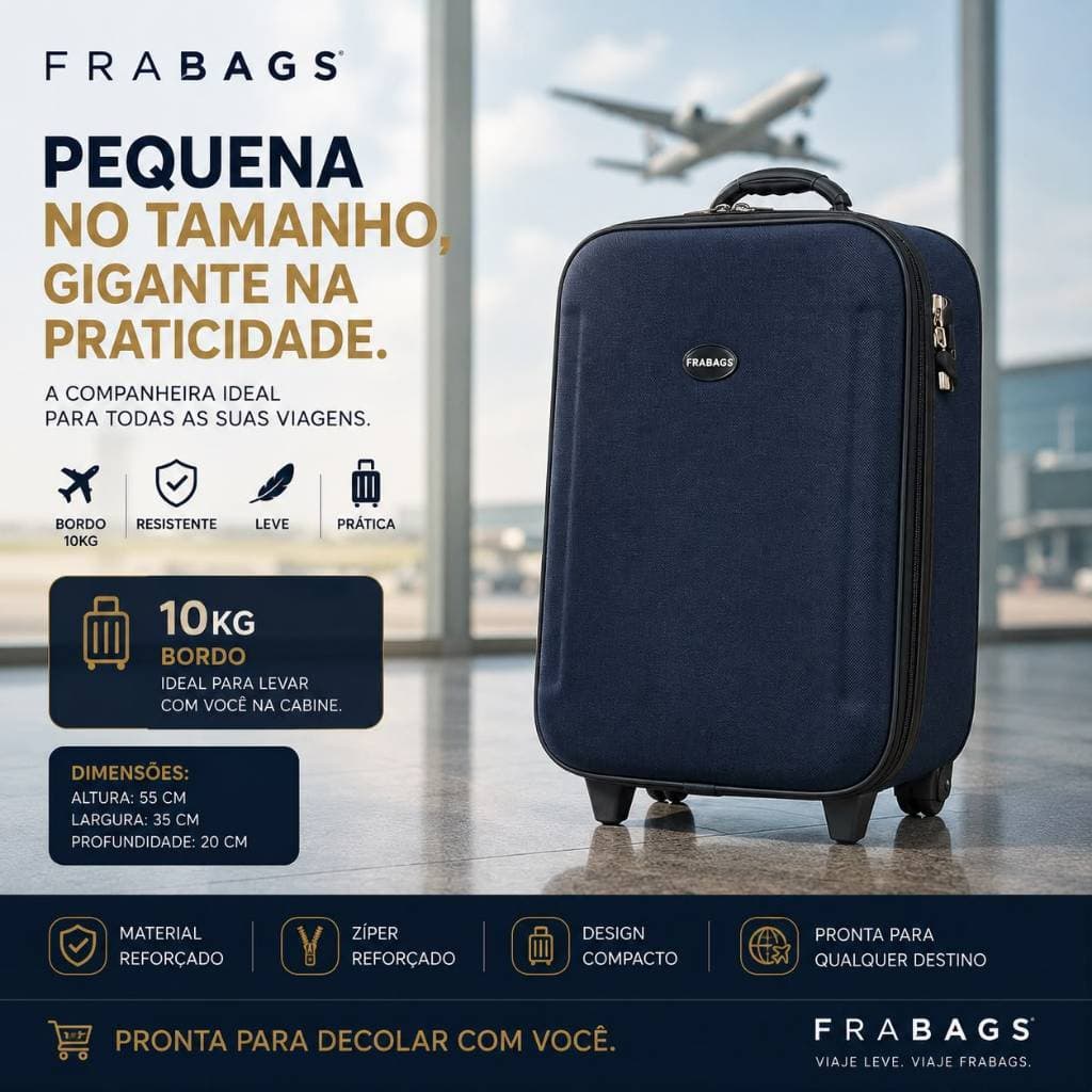 Mala De Viagem De Bordo Pequena com Rodinhas e Cadeado 10 kg Medidas Anac Revestida