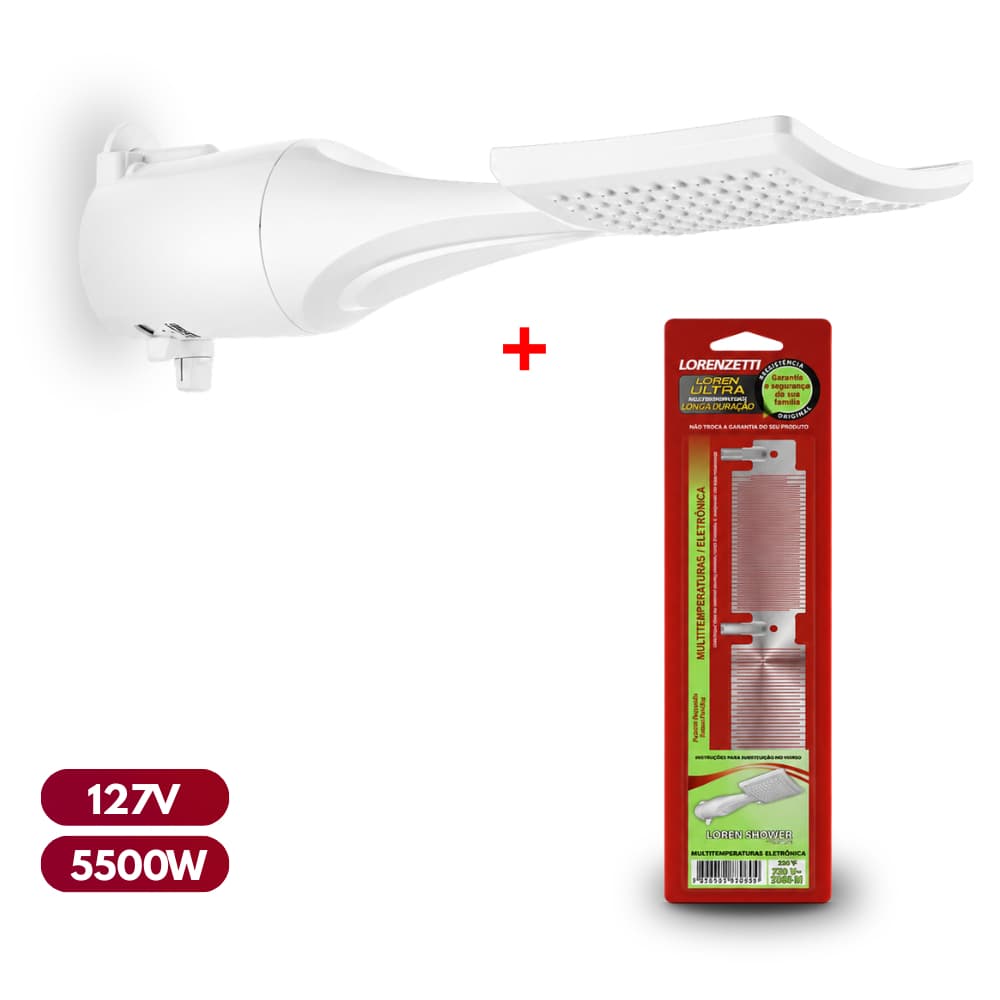 Kit Chuveiro Multitemperaturas Loren Shower Ultra127v 5500w + Resistência Loren Shower Lorenzetti