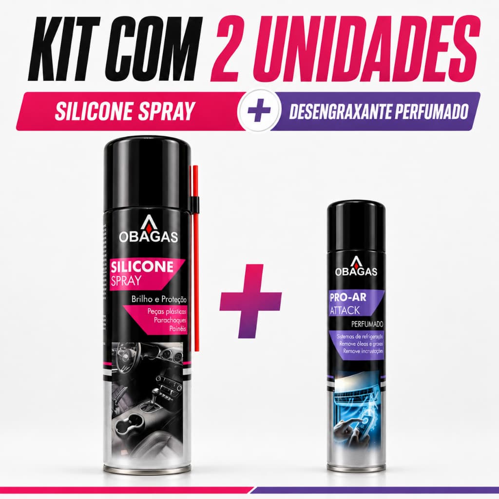 KIT Silicone em Spray + Desengraxante Perfumado Aromatizante Veicular e Ar Condicionado