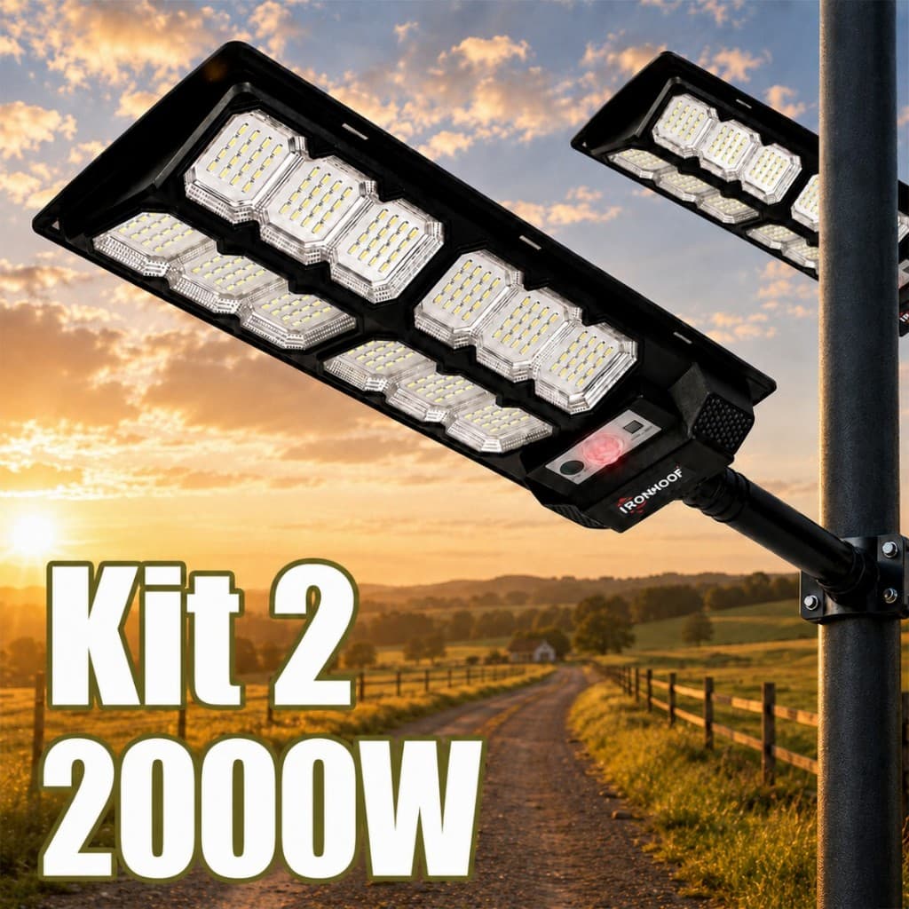 Kit 2 Luminária Solar Luz Solar Iluminação Externa 2000W/1800W/1600W