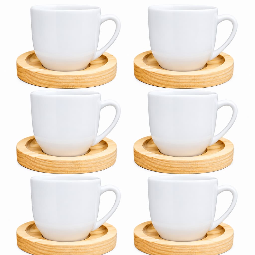 Jogo 6 Xicaras de Cafe com Pires Porcelana Branca 170ml Decoração Cantinho do Café