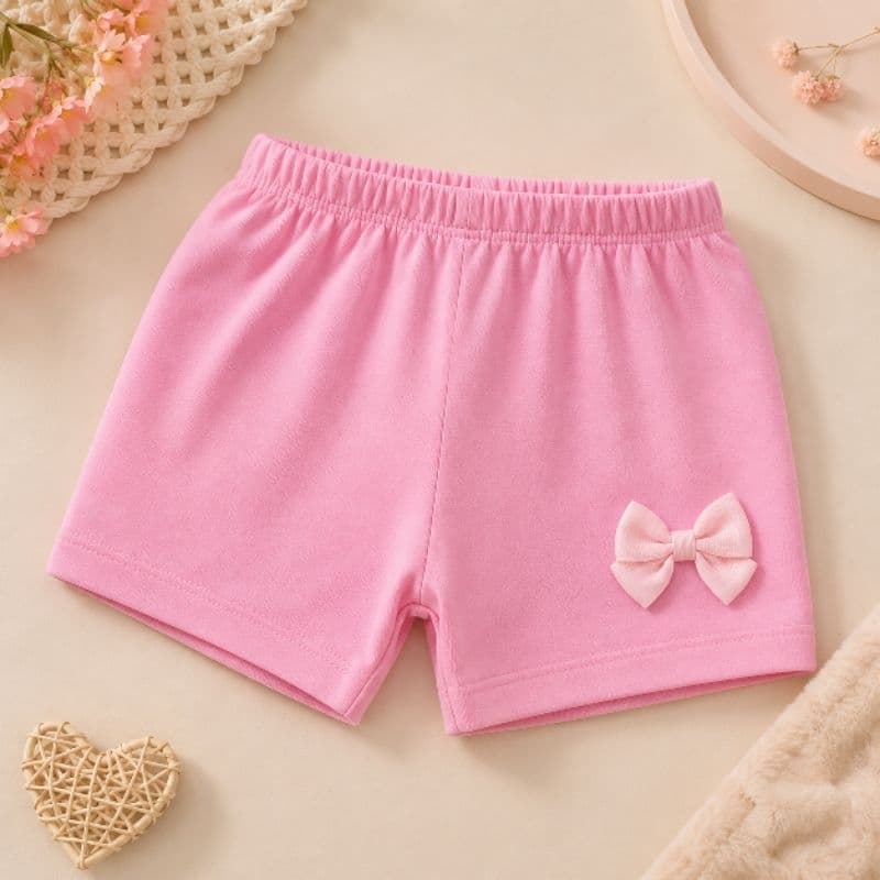 Short Infantil Feminino Bebê 100% Algodão com Lacinho Rosa P M G