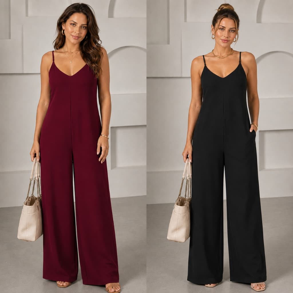 Macacão Feminino Longo Elegante Pantalona Slim e Plus Size Alcinha Decote V Social Alfaiataria Duna Festas Casamentos '