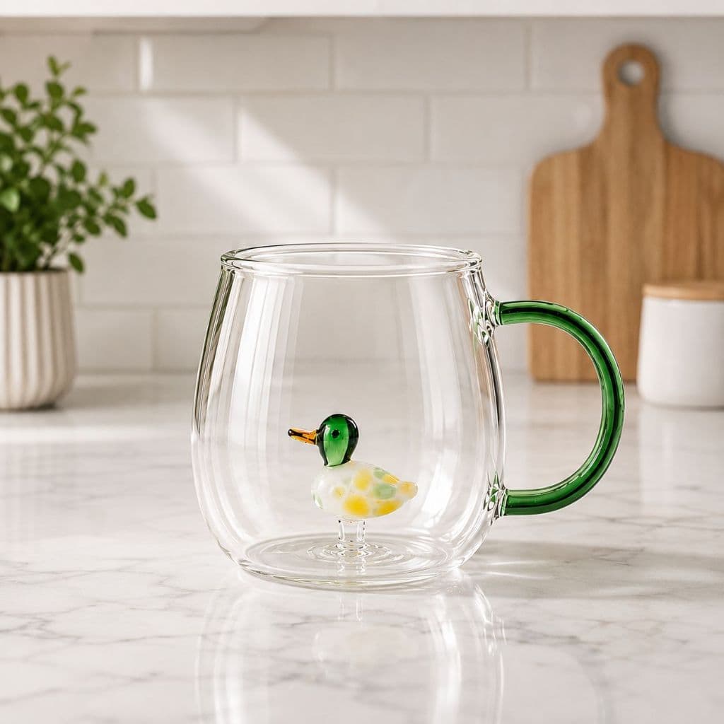 Caneca Patinho Vidro Personalizada 3d Xícara Pato 420ml Borossilicato Presente
