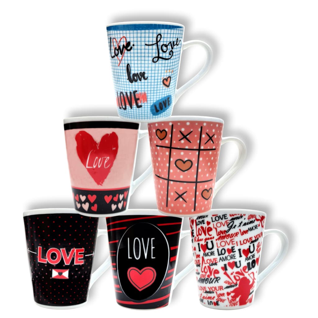 Canecas de porcelana decoradas - Coleção 01 - AMOR - LOVE - 6 canecas