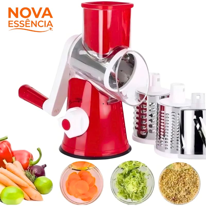 Cortador Fatiador Manual Giratório 3 em 1 Inox 3 Lâminas Legumes Batata e Mais