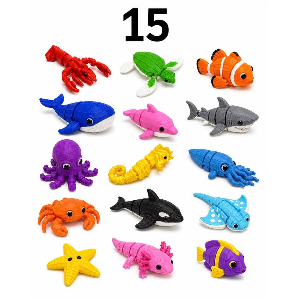 Kit 2,5,10 e 15 Animais Marinhos Articulados 3D Brinquedo Colecionável(aleatorio)
